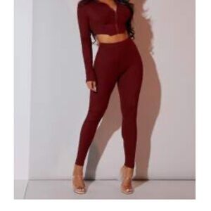 Women's Burgundy Pants Set